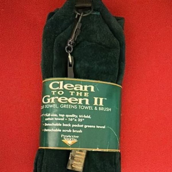 Vintage circa 2000 ProActive Sports Clean to the Green II Golf Towel, Tri-Fold Towel and Brush Set