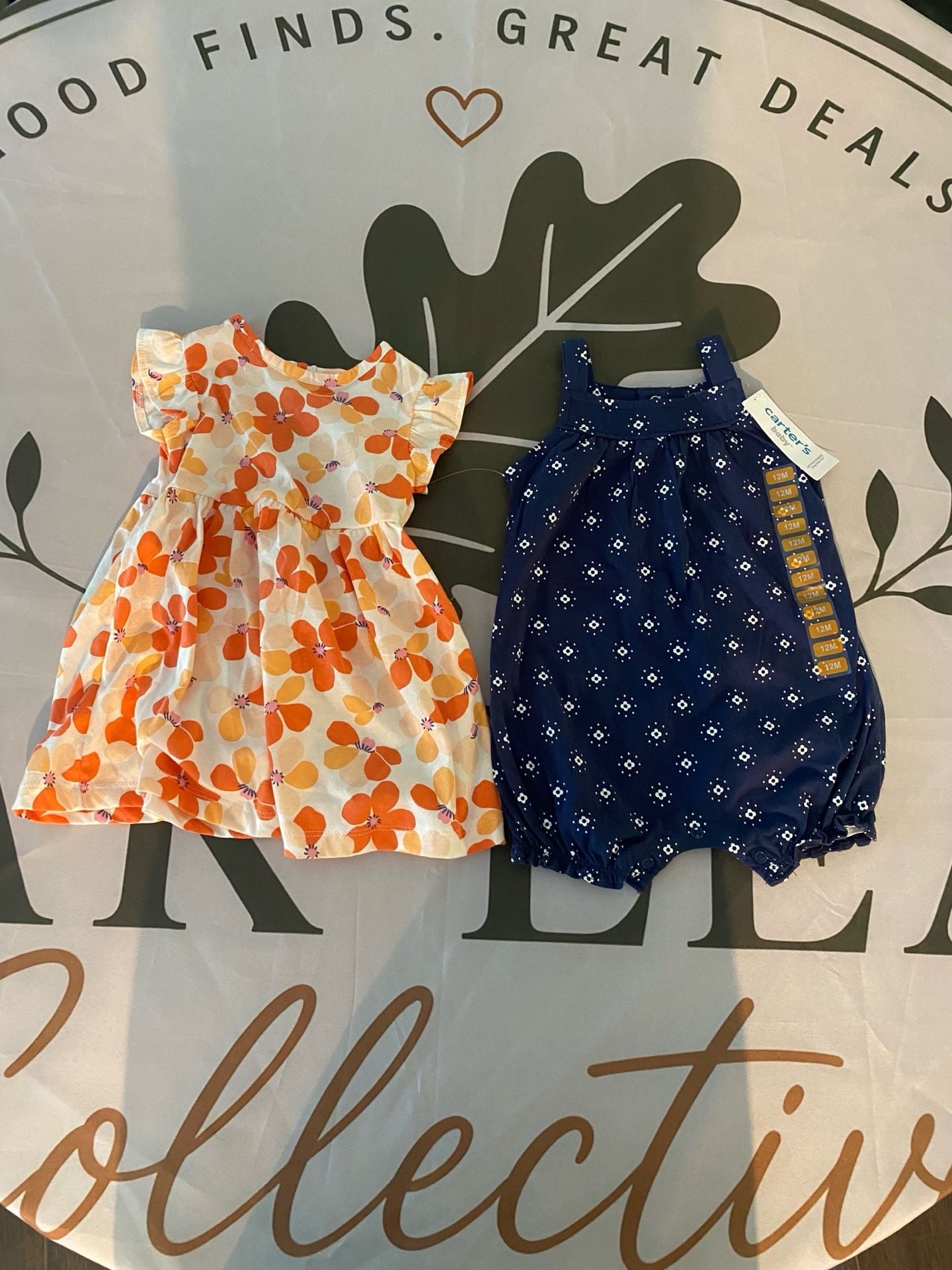 Carter's 12M Baby Girls' 2-Piece Floral Dress and Navy Romper Set 1