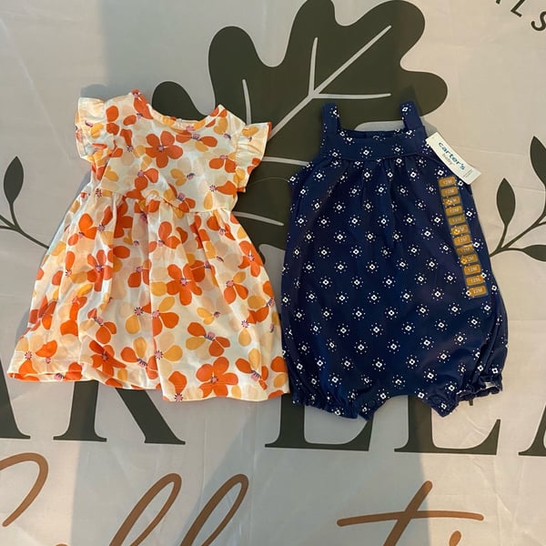 Carter's 12M Baby Girls' 2-Piece Floral Dress and Navy Romper Set