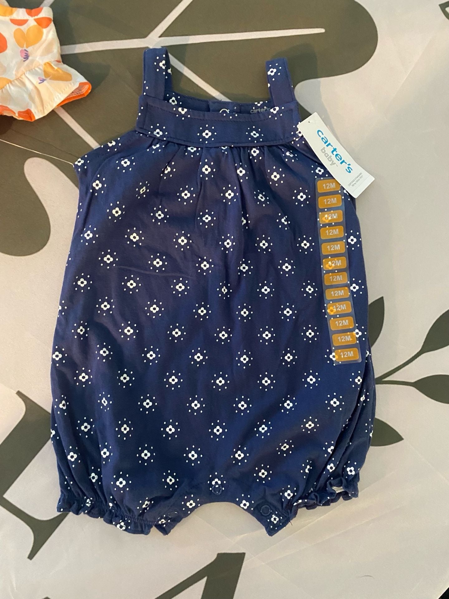 Carter's 12M Baby Girls' 2-Piece Floral Dress and Navy Romper Set 3