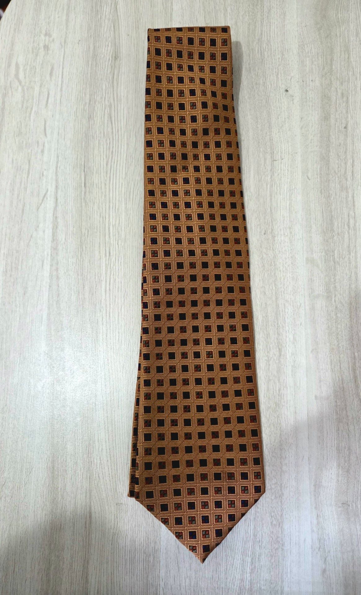 Tango by Max Raab Men's Gold and Black Geometric Square Pattern Necktie 1