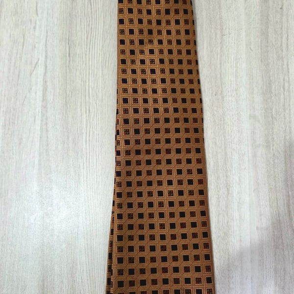 Tango by Max Raab Men's Gold and Black Geometric Square Pattern Necktie