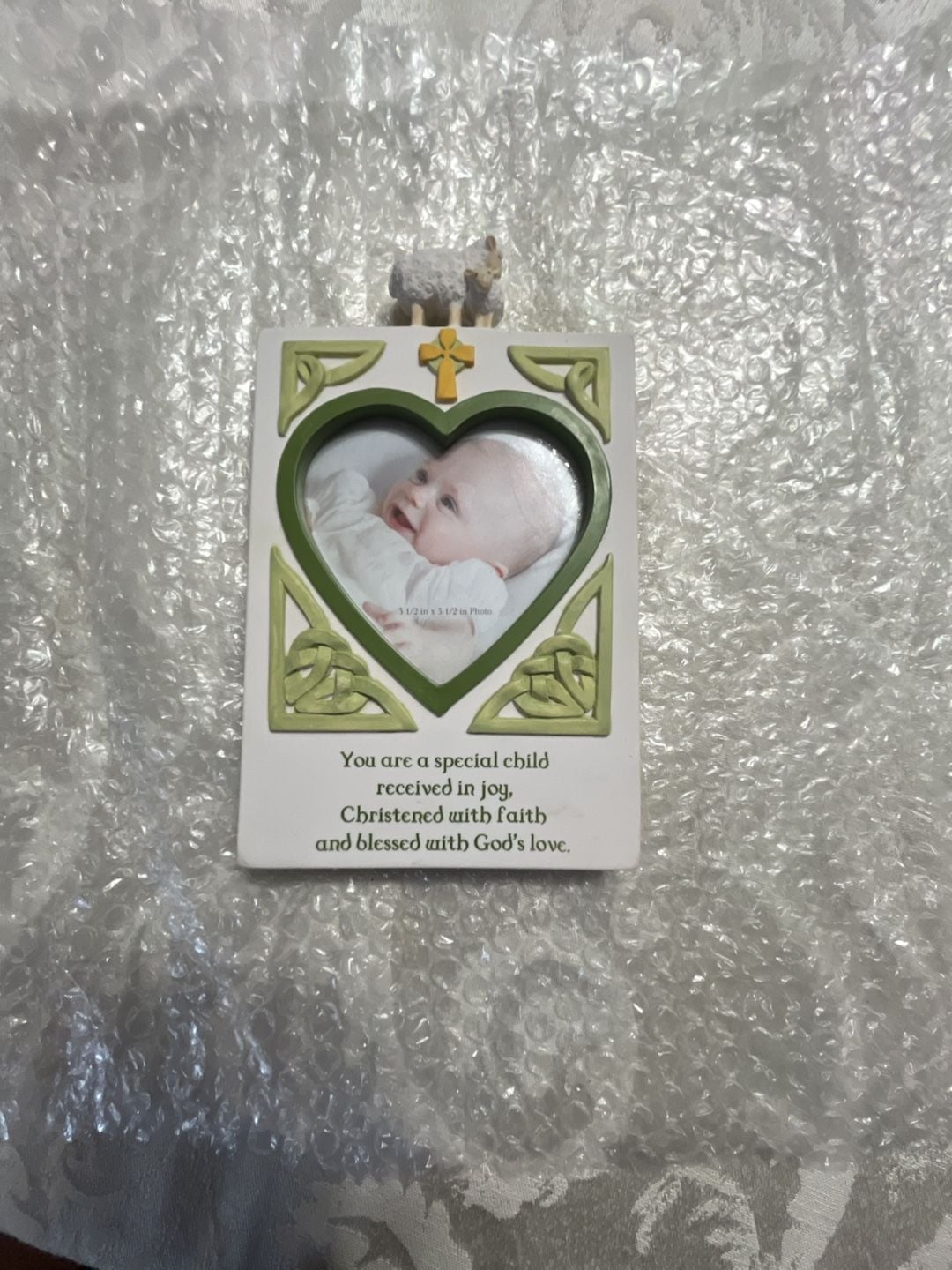 Grasslands Road Christening Baby Photo Frame with Lamb and Trinity Knot 1