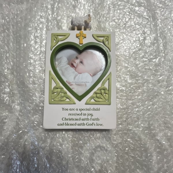 Grasslands Road Christening Baby Photo Frame with Lamb and Trinity Knot