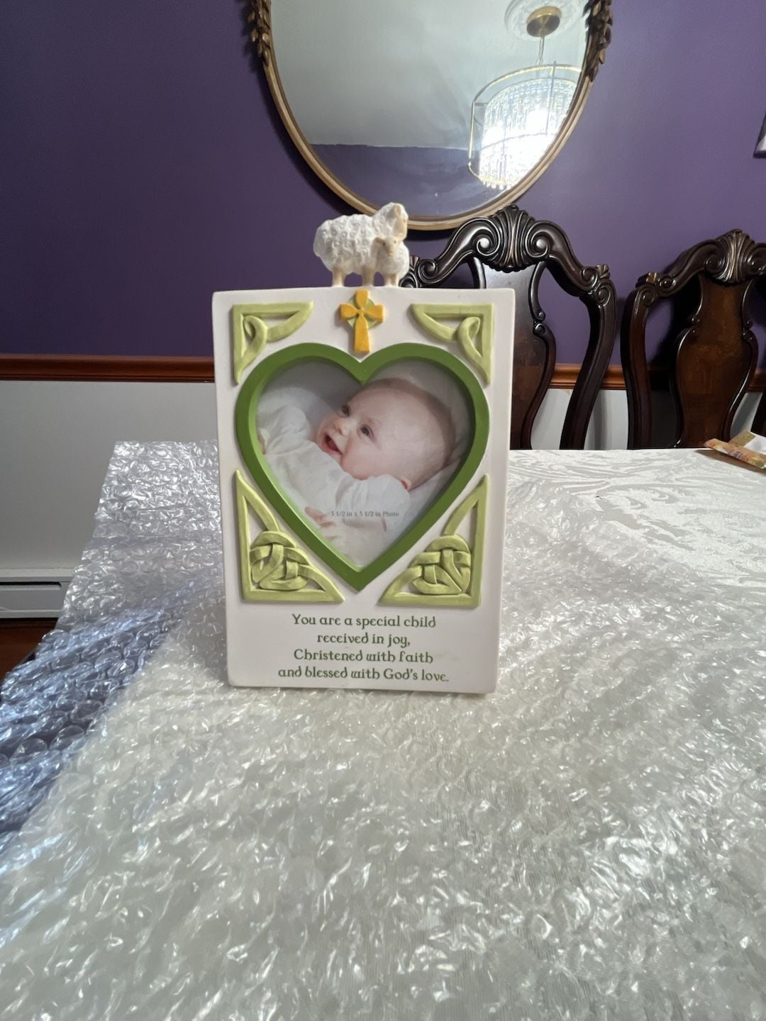 Grasslands Road Christening Baby Photo Frame with Lamb and Trinity Knot 3