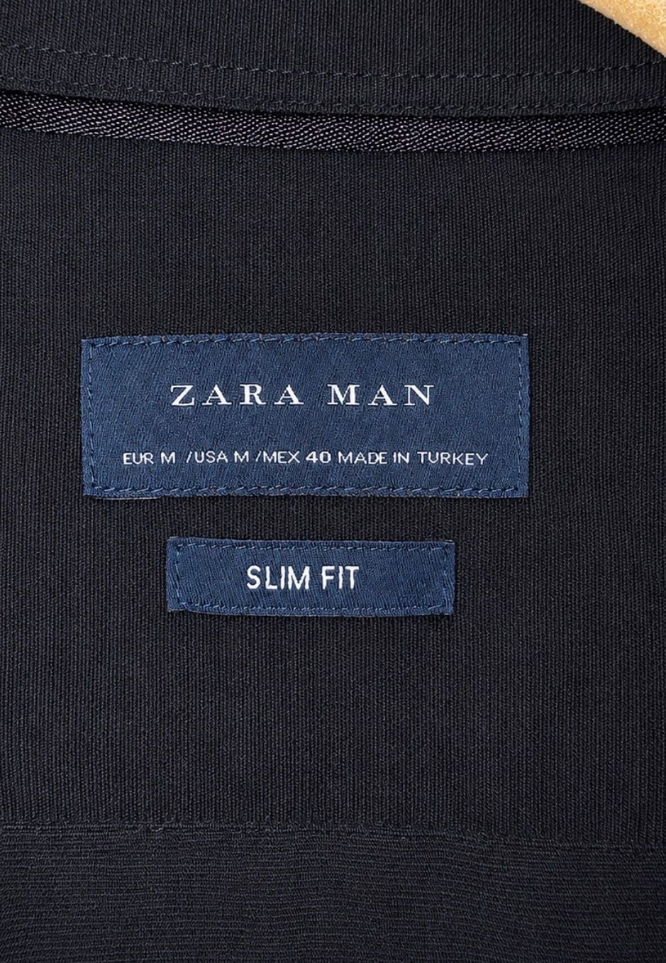 Zara Man Slim Fit Black Dress Shirt Medium Button Front Spread Collar 9