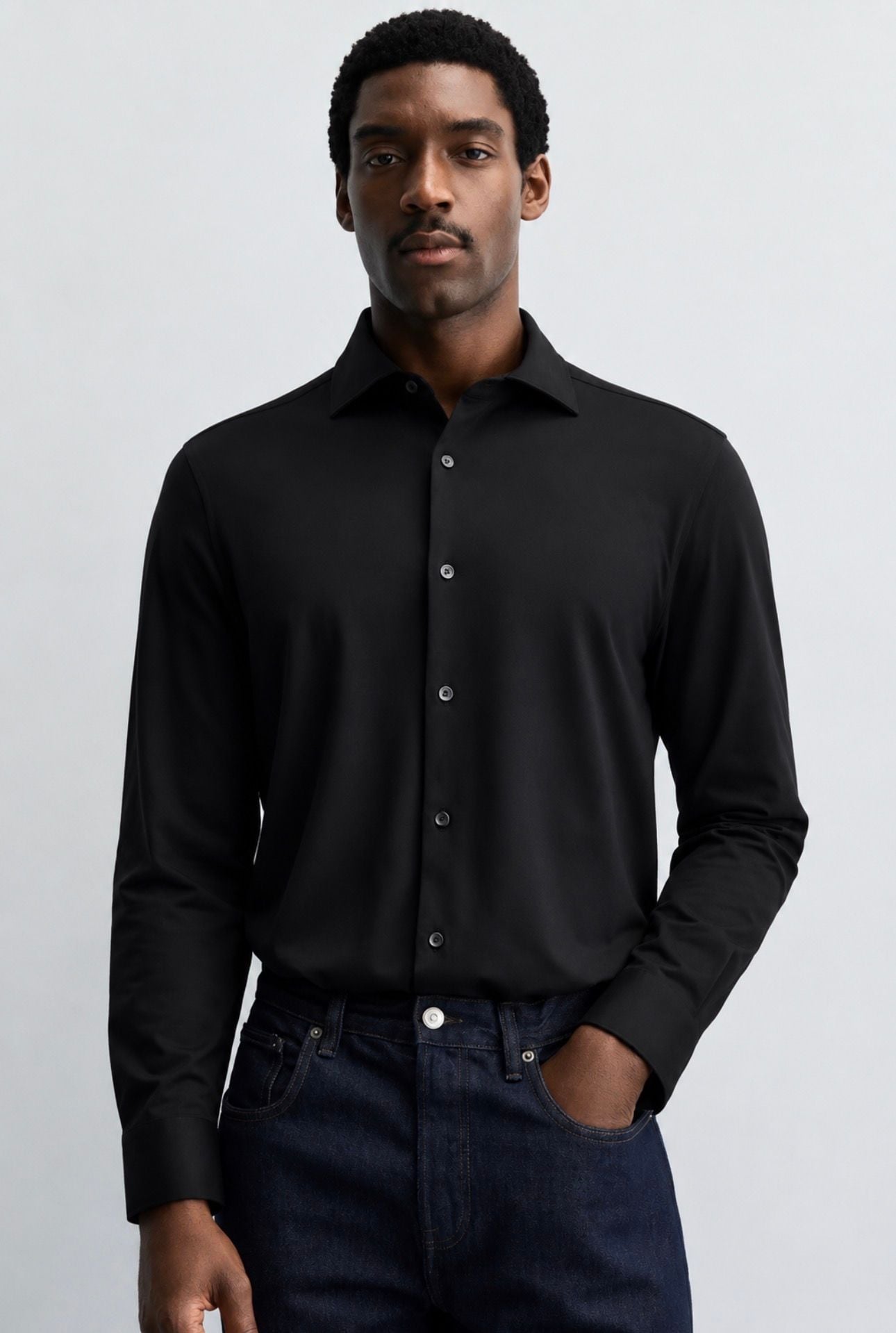 Zara Man Slim Fit Black Dress Shirt Medium Button Front Spread Collar 10