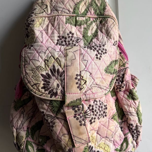 Vera Bradley Quilted Floral Pink and Green Mini Backpack