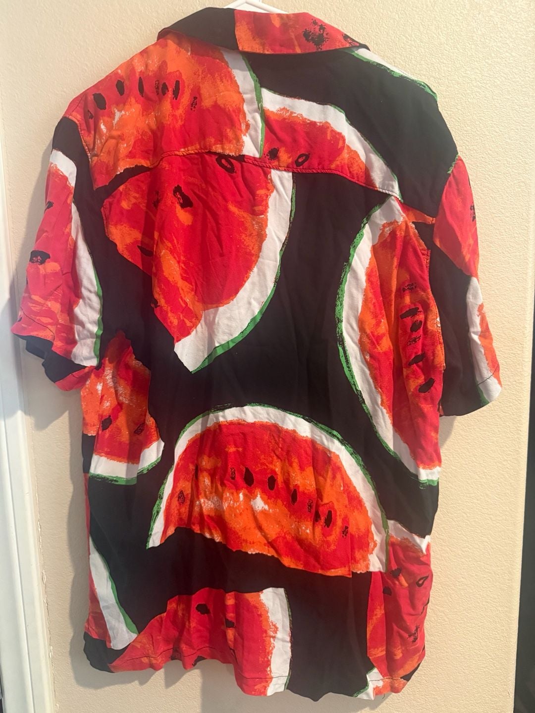 No Boundaries Men's Watermelon Print Short Sleeve Rayon Button-Down Shirt Sz.M 7
