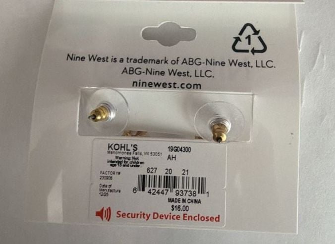 Nine West Gold Tone Hoop Earrings with Crystal Drop Charm 2
