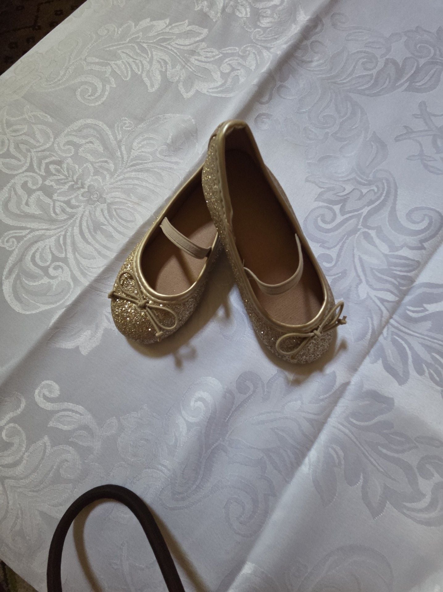 Toddler Girls Gold Glitter Bow Mary Jane Ballet Flats 1