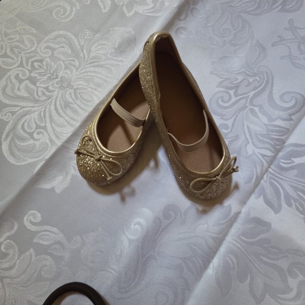 Toddler Girls Gold Glitter Bow Mary Jane Ballet Flats