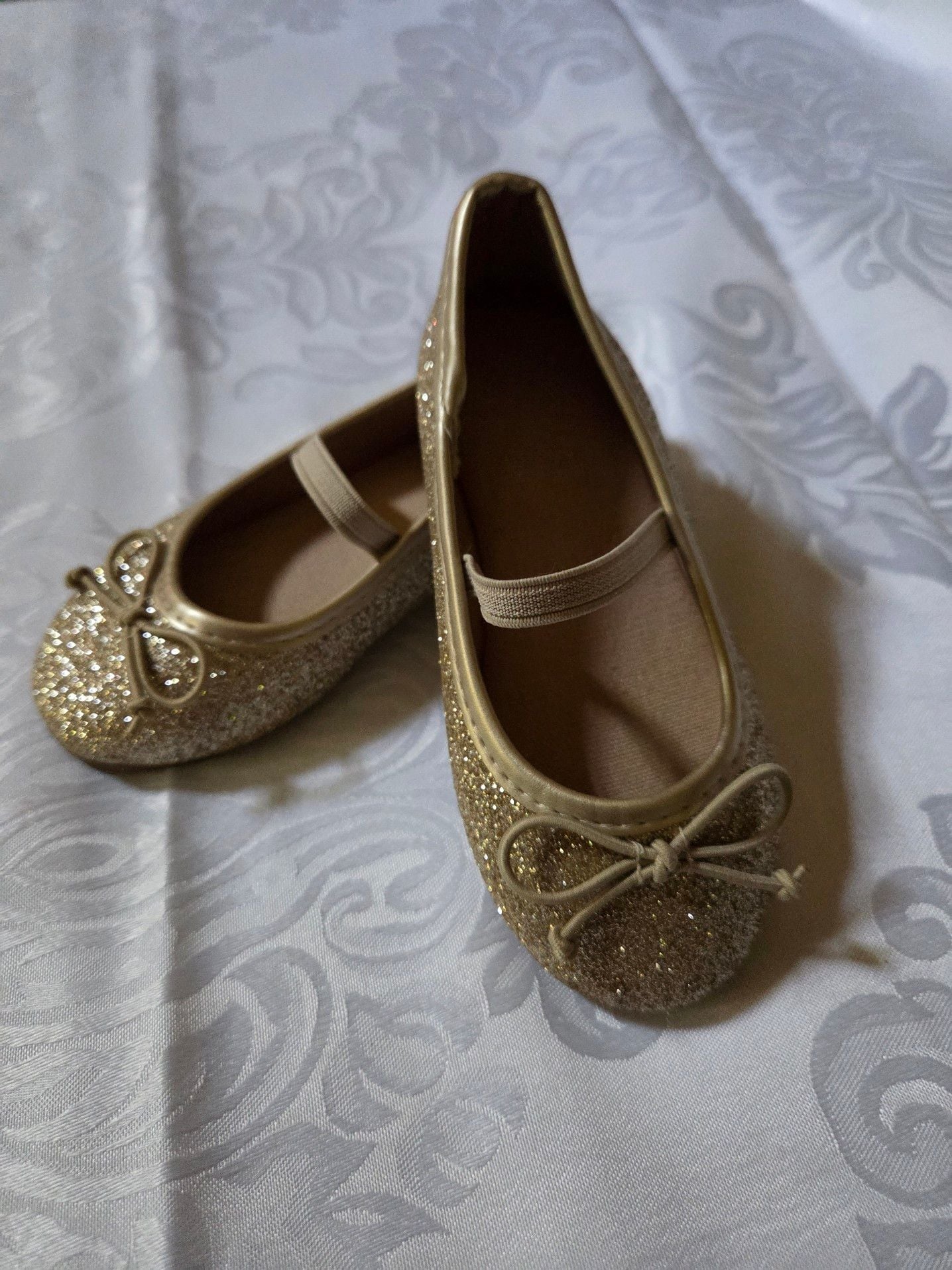 Toddler Girls Gold Glitter Bow Mary Jane Ballet Flats 2