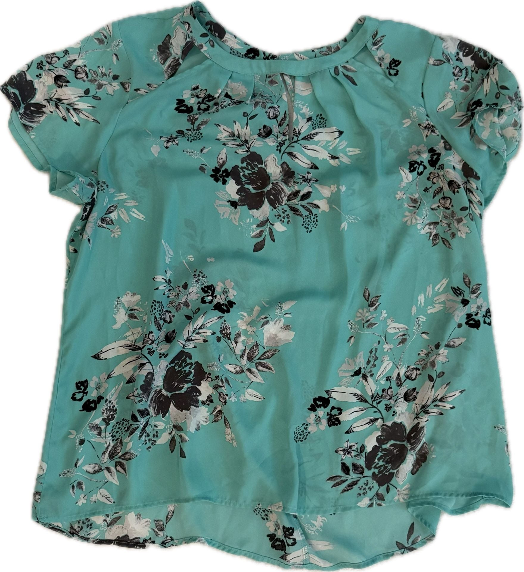 Torrid Women's Aqua Blue Floral Print Sheer Short Sleeve Blouse Size 2 2X 7