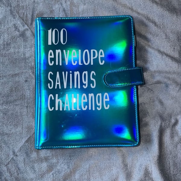 100 Envelope Savings Challenge Binder in Iridescent Blue