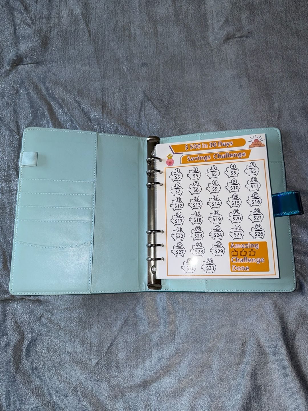 100 Envelope Savings Challenge Binder in Iridescent Blue 2