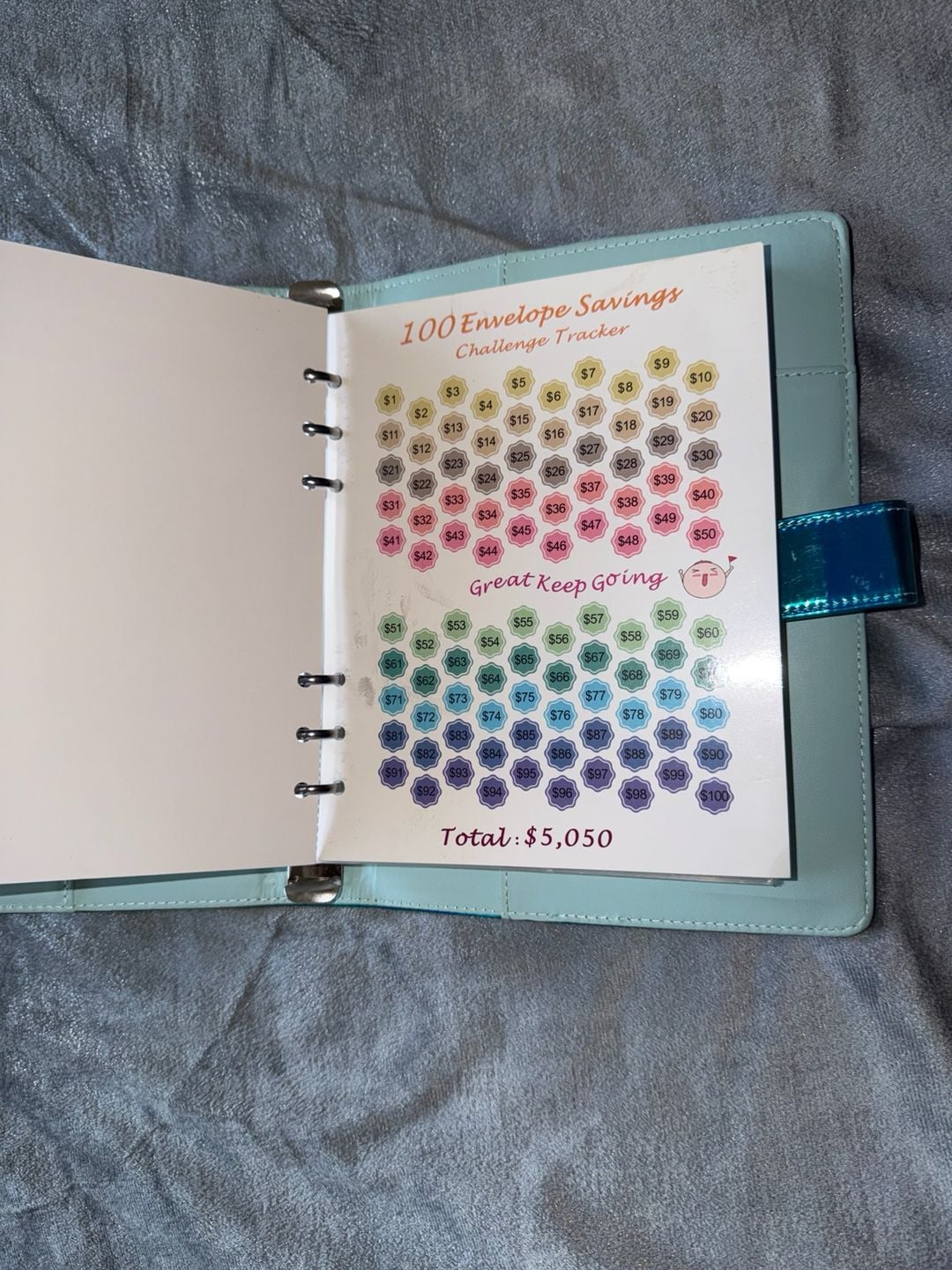 100 Envelope Savings Challenge Binder in Iridescent Blue 3
