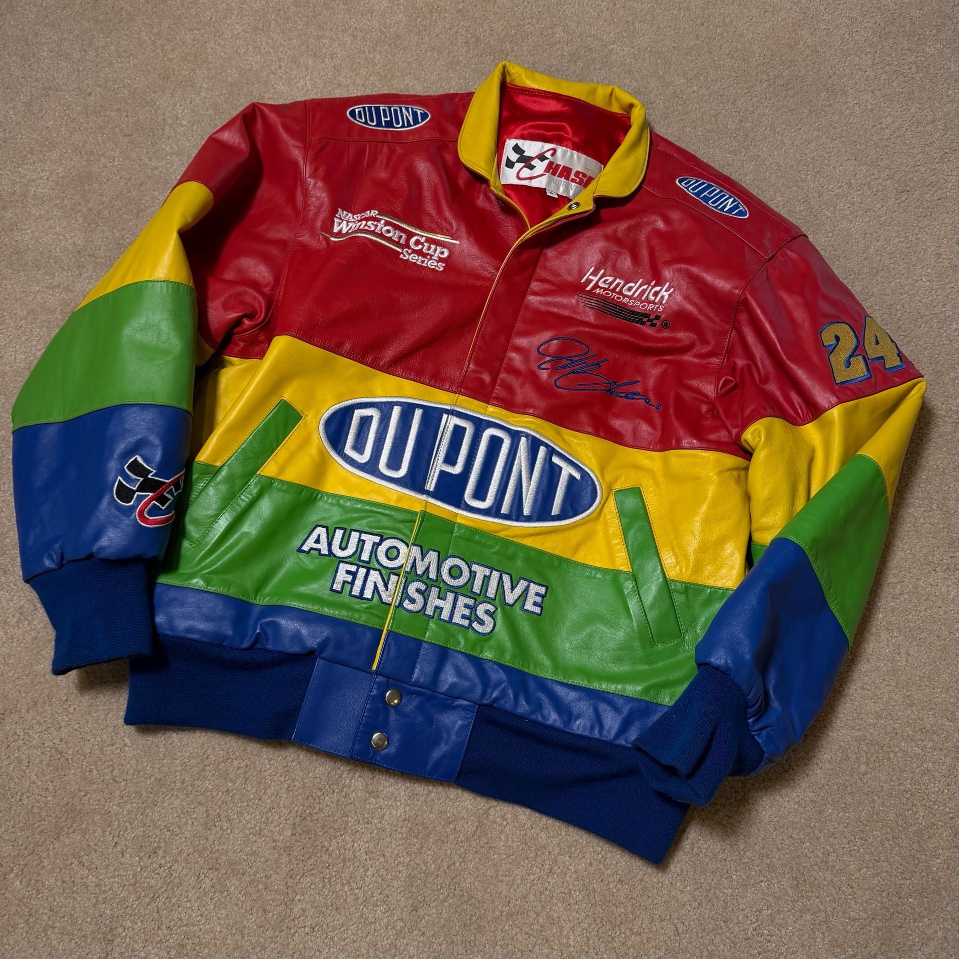 Chase Authentics Jeff Gordon DuPont Rainbow NASCAR Leather Jacket 2