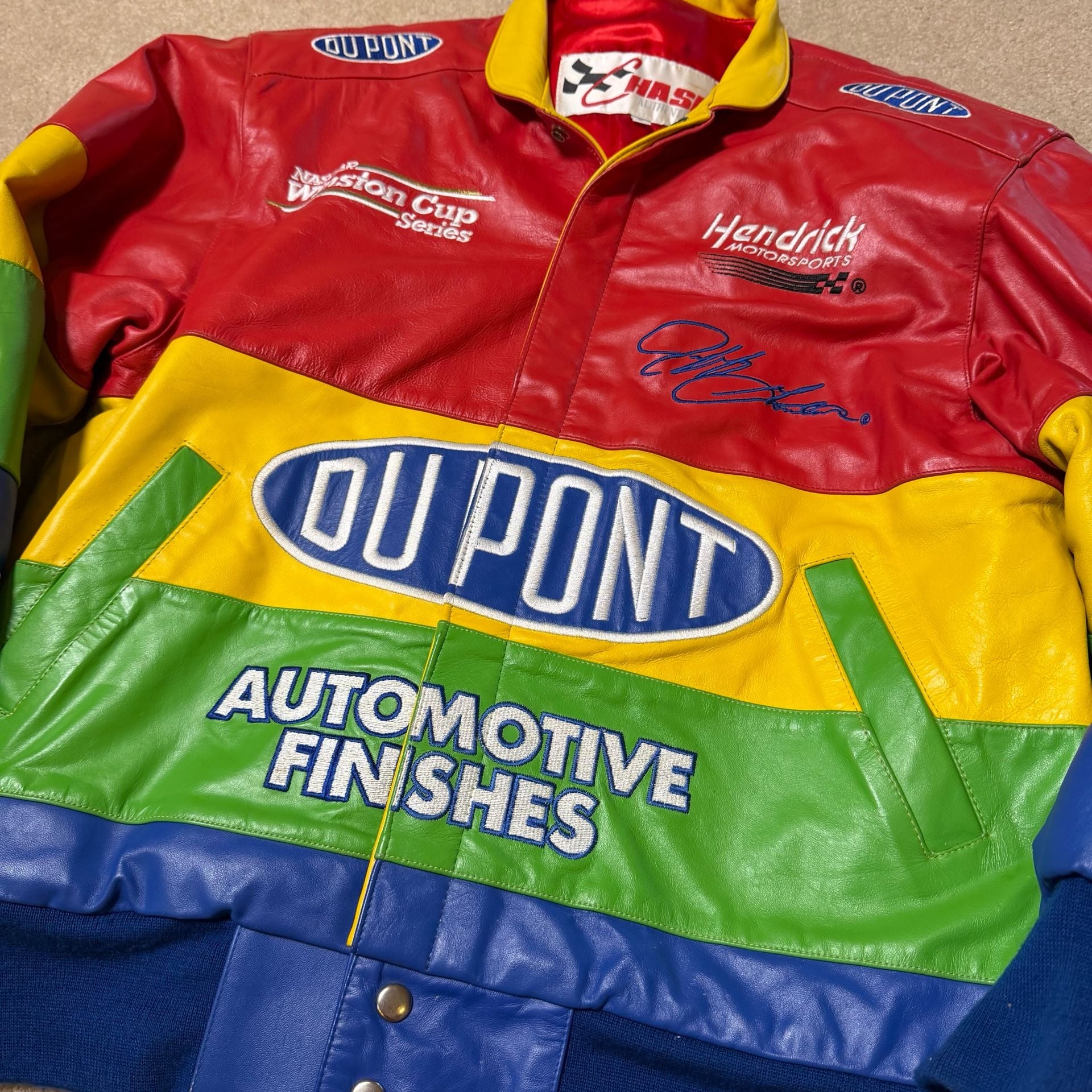 Chase Authentics Jeff Gordon DuPont Rainbow NASCAR Leather Jacket 4