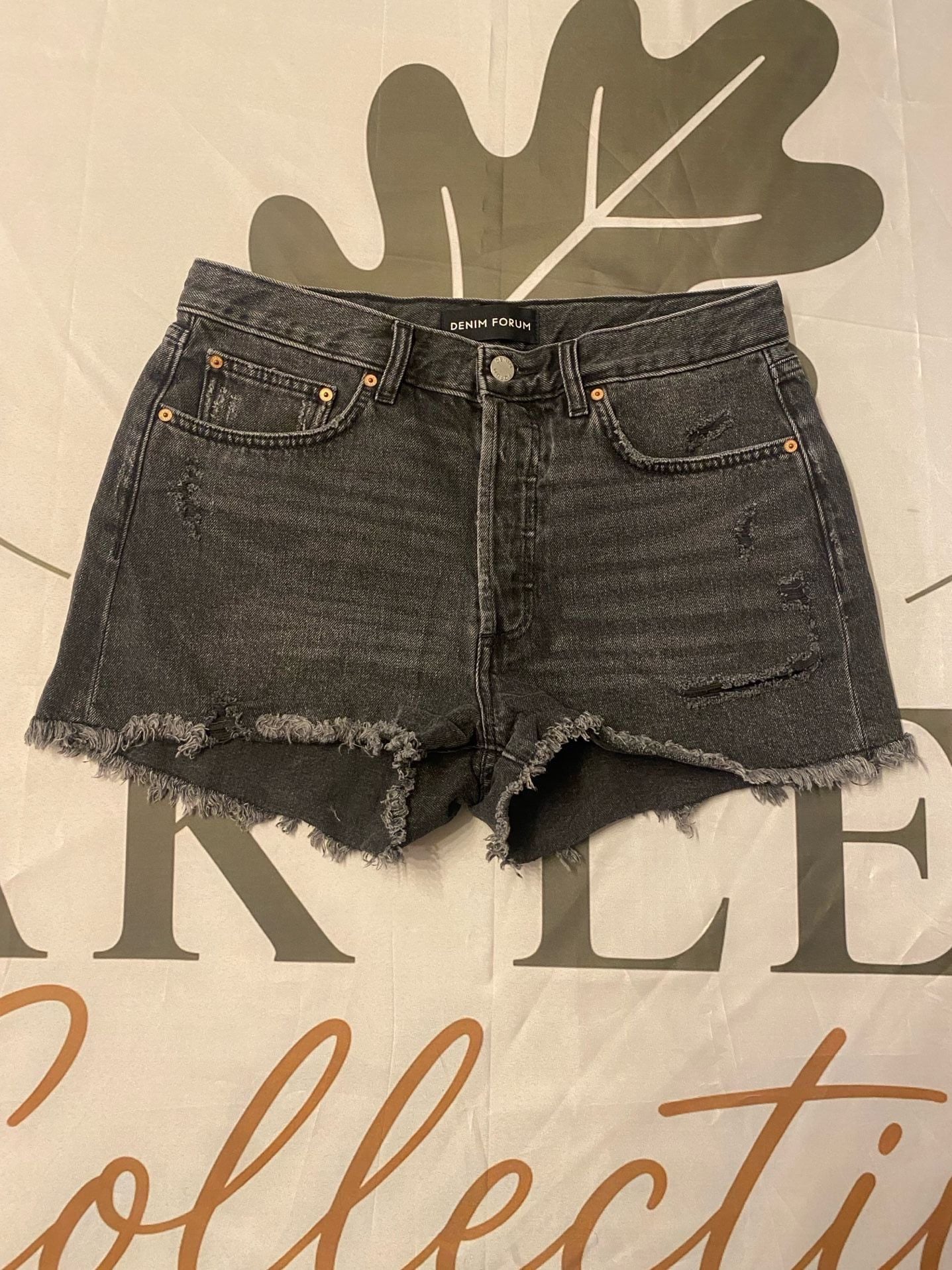 Denim Forum The Ex Boyfriend Short Black Distressed Raw Hem Denim Shorts 2