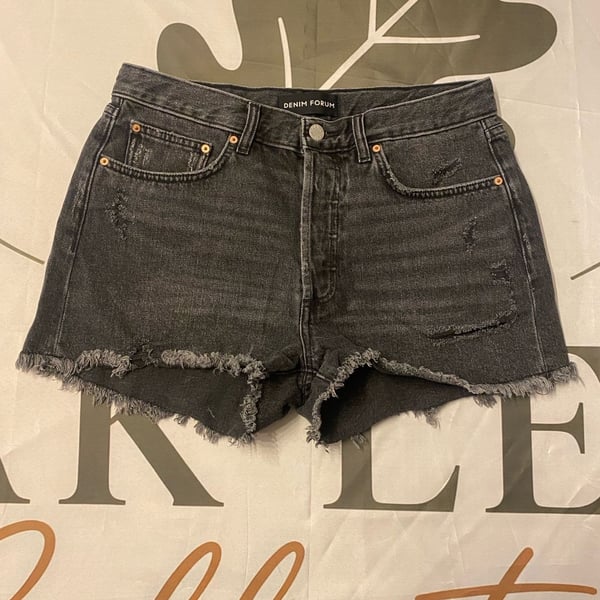Denim Forum The Ex Boyfriend Short Black Distressed Raw Hem Denim Shorts