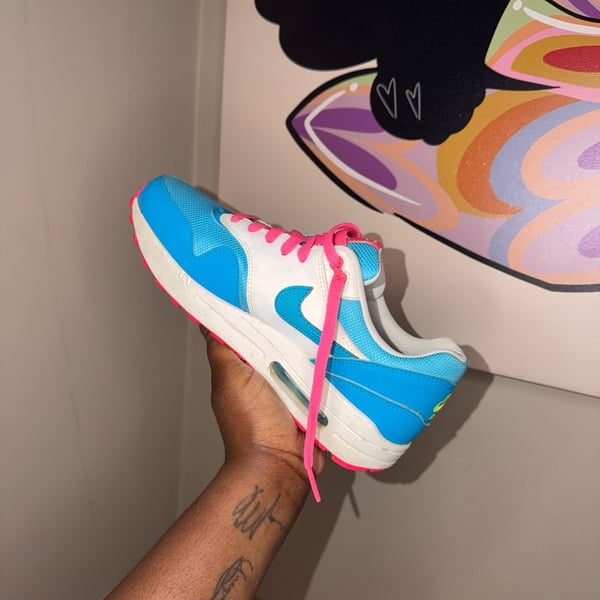Nike Air Max 1 GS (Grade School) Blue Pink White Running Shoes 
