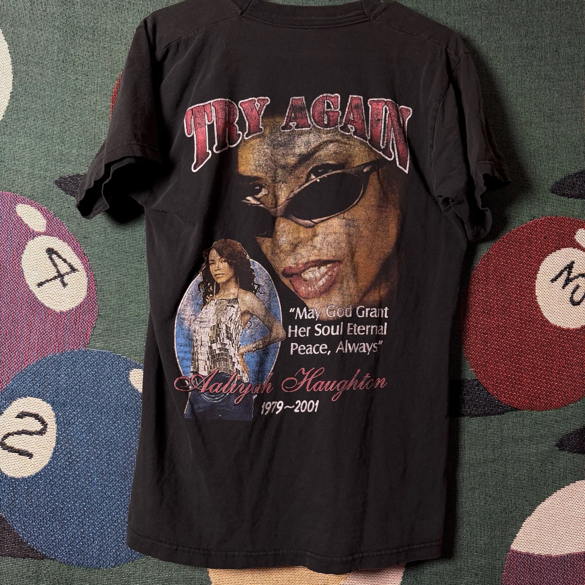 Vintage Aaliyah In Memory Of Try Again Double Sided Graphic T-Shirt 2