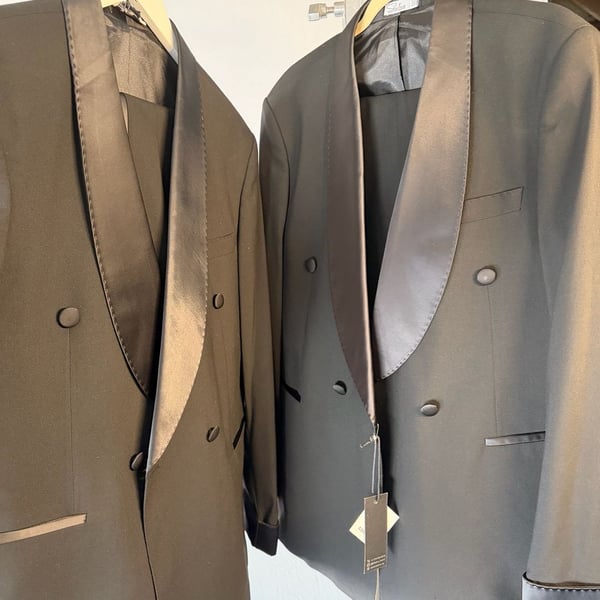 Sherino Men’s Tuxedo 52 / US 42 Double Breasted Shawl Collar Satin Lapel Black NWT