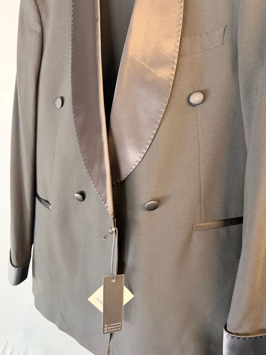 Sherino Men’s Tuxedo 52 / US 42 Double Breasted Shawl Collar Satin Lapel Black NWT 2