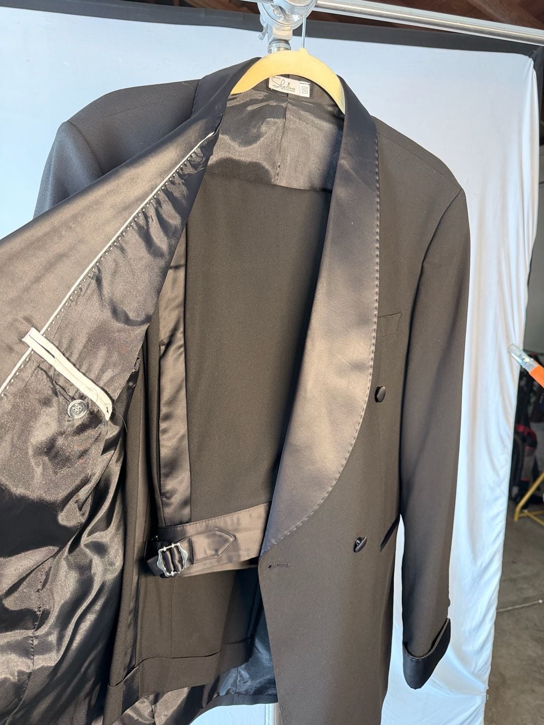 Sherino Men’s Tuxedo 52 / US 42 Double Breasted Shawl Collar Satin Lapel Black NWT 4