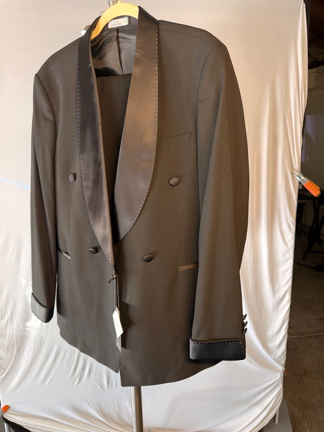 Sherino Men’s Tuxedo 52 / US 42 Double Breasted Shawl Collar Satin Lapel Black NWT 8