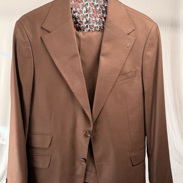 Sherino Brown Two-Piece Suit with Patterned Lining