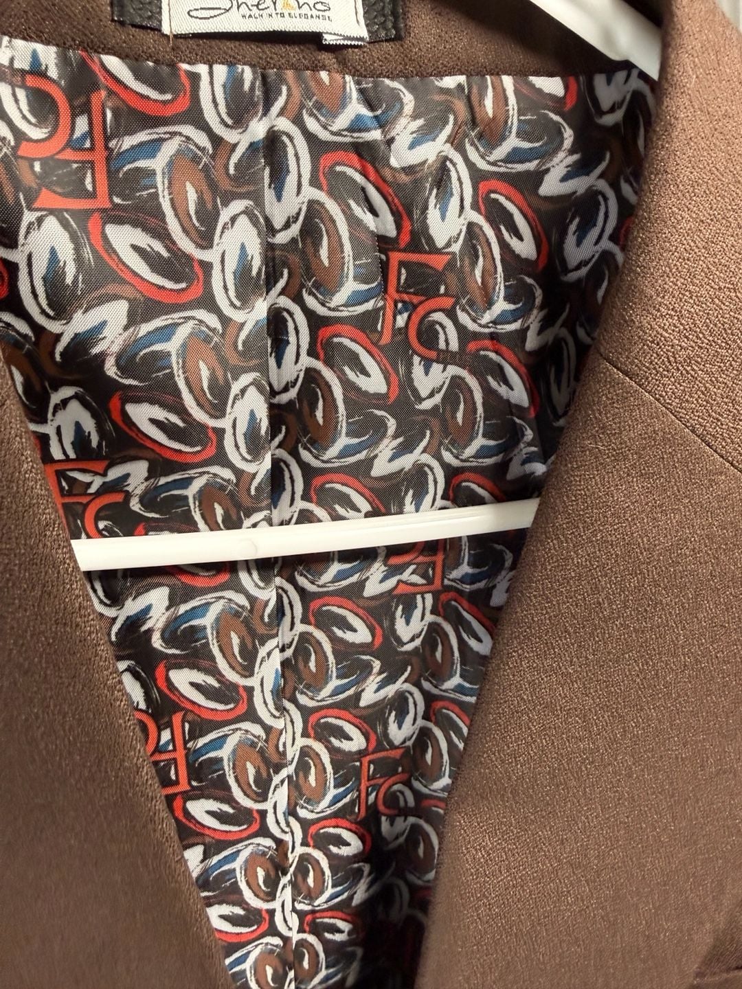 Sherino Brown Two-Piece Suit with Patterned Lining 4