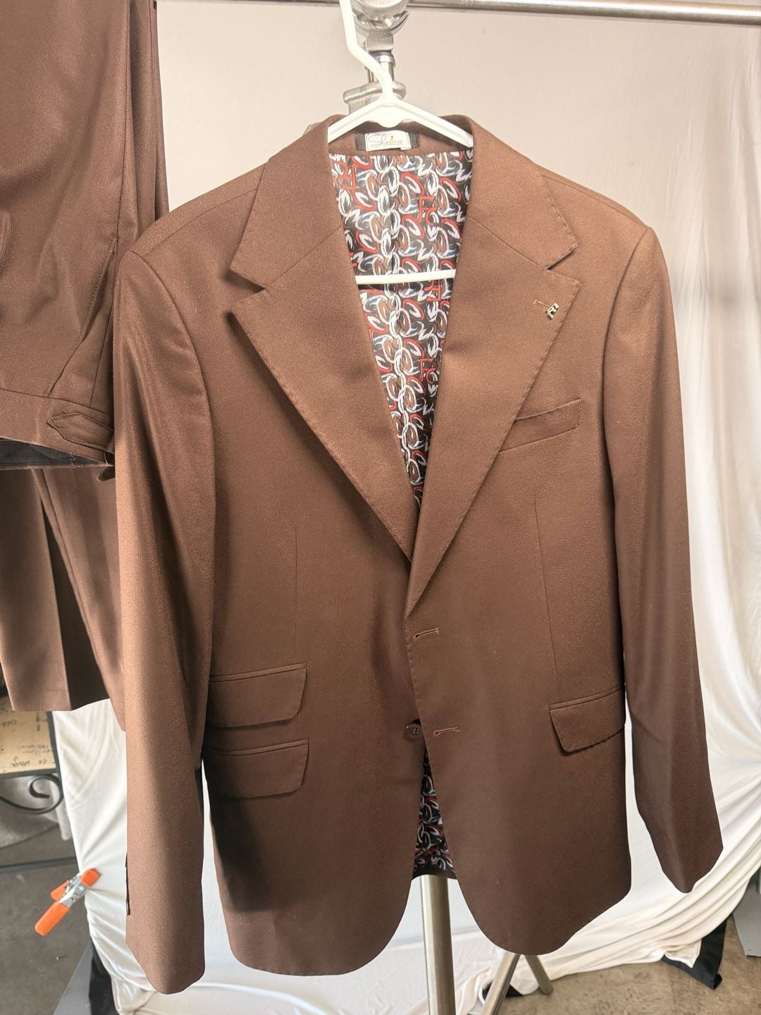 Sherino Brown Two-Piece Suit with Patterned Lining 7