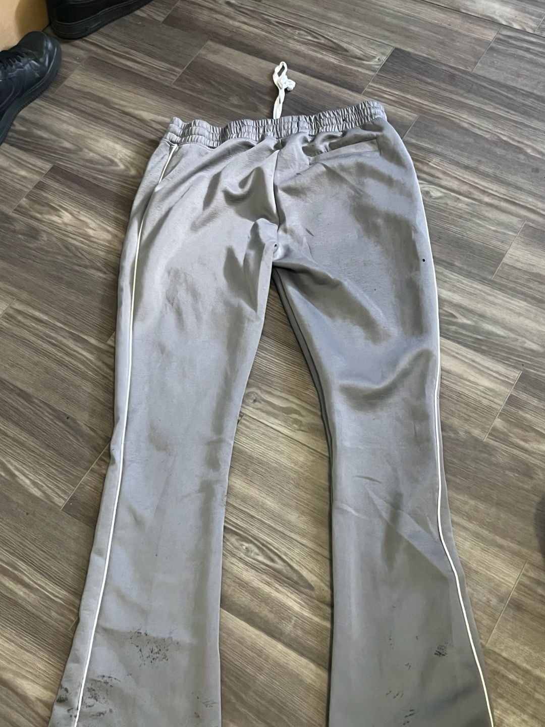 Grey & white track pants with drawstring waist #athleisure #tracksuit. 2