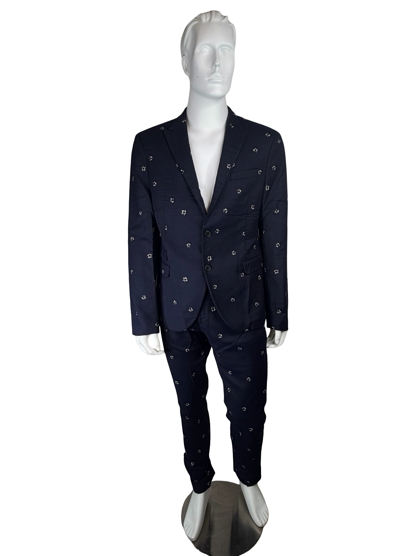 Neil Barrett Navy Blue Star Suit Set 44R Jacket / 36W x 33L Pants Tailored Fit 1
