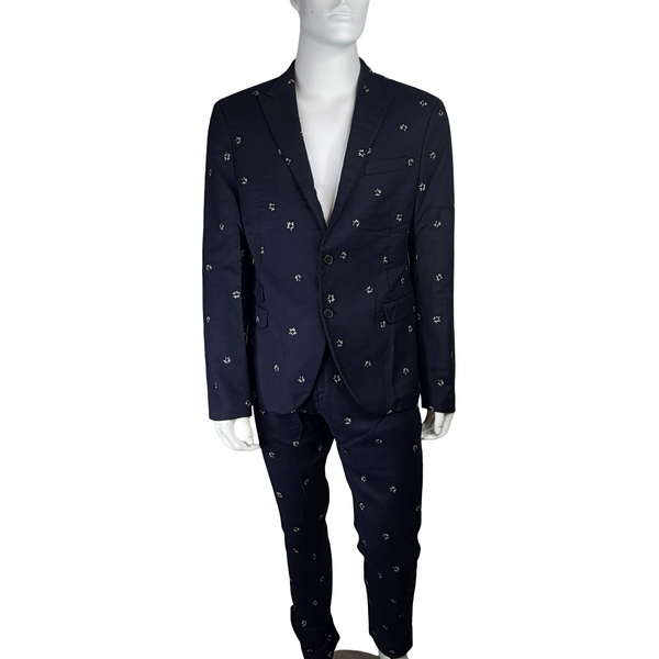 Neil Barrett Navy Blue Star Suit Set 44R Jacket / 36W x 33L Pants Tailored Fit