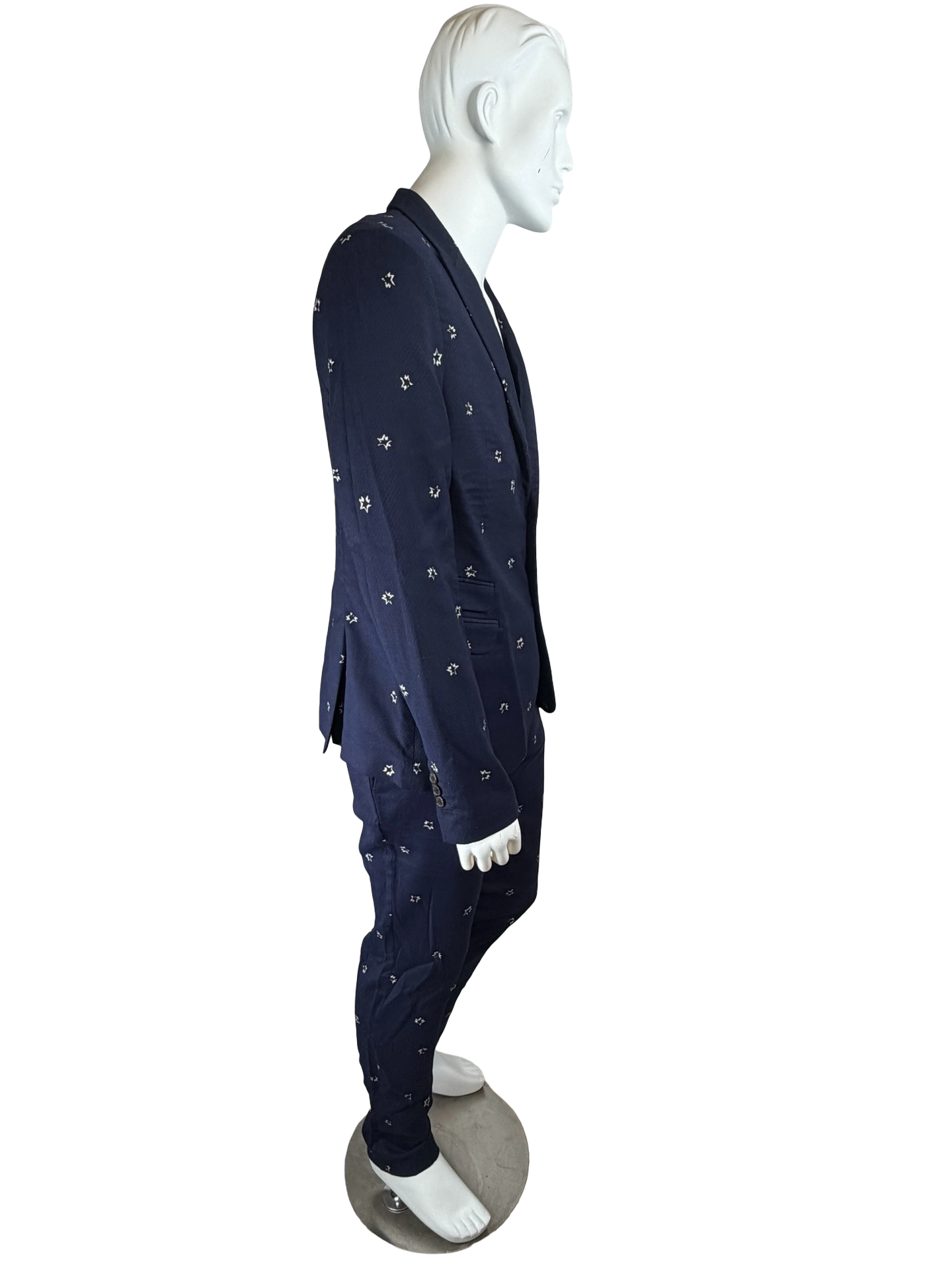 Neil Barrett Navy Blue Star Suit Set 44R Jacket / 36W x 33L Pants Tailored Fit 2