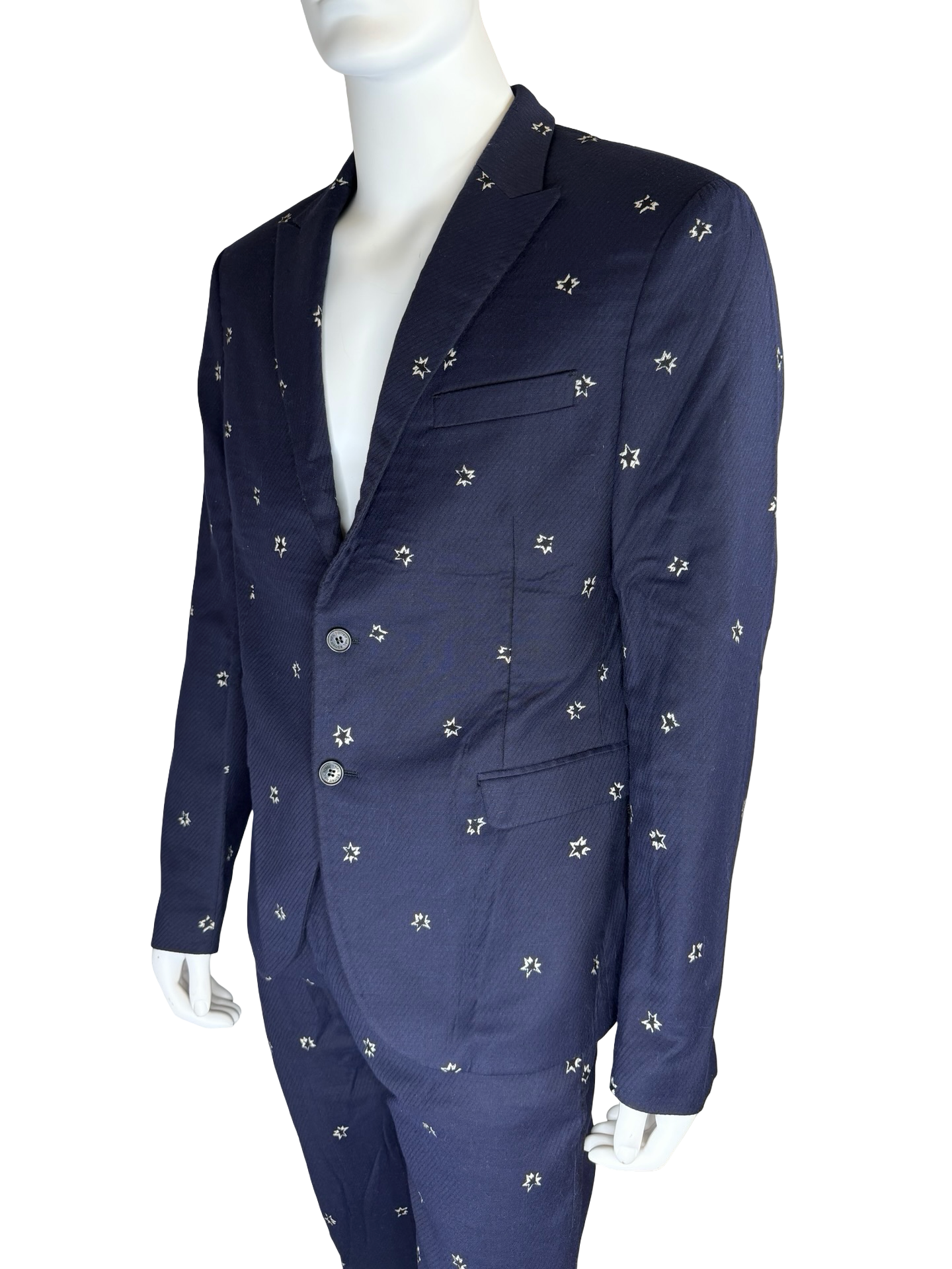 Neil Barrett Navy Blue Star Suit Set 44R Jacket / 36W x 33L Pants Tailored Fit 4