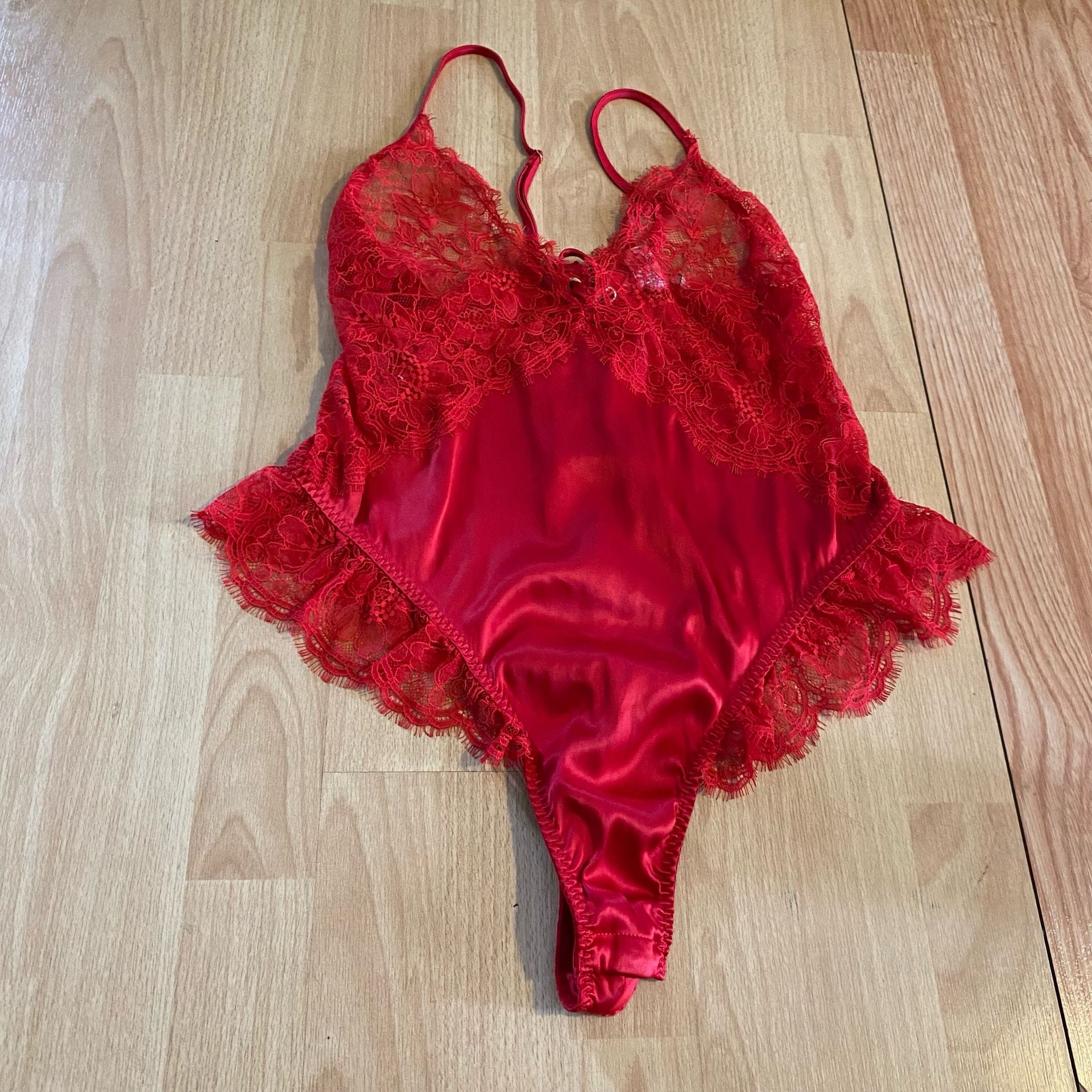 Victoria's Secret Lace and Satin Teddy Bodysuit with Garter Skirt Set 2