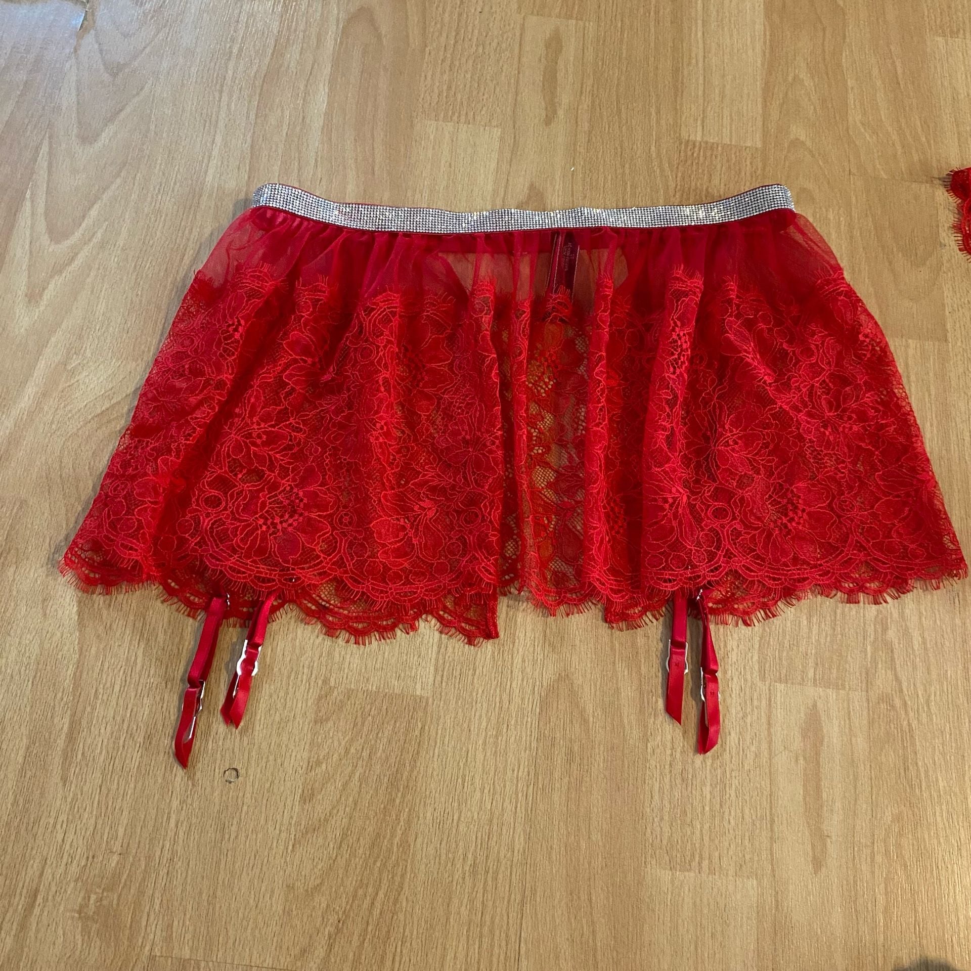 Victoria's Secret Lace and Satin Teddy Bodysuit with Garter Skirt Set 3