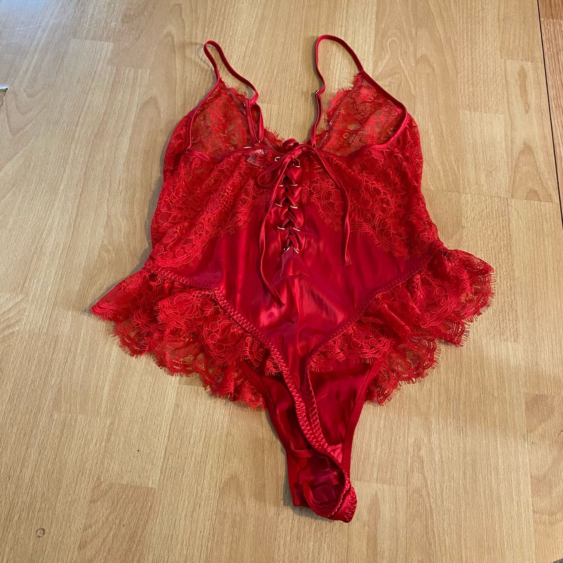 Victoria's Secret Lace and Satin Teddy Bodysuit with Garter Skirt Set 6