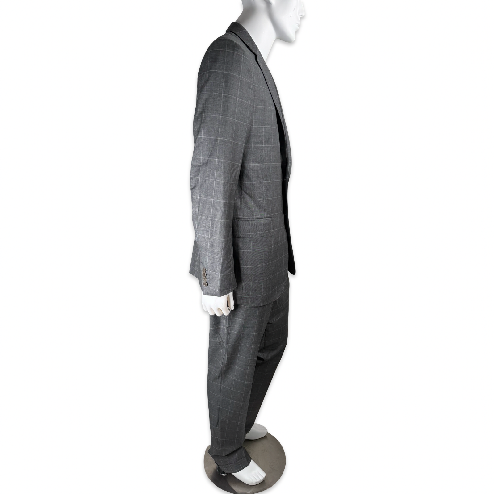 M. Penner Houston Grey Windowpane Plaid Wool Suit 46R Jacket / 37W x 31.5L Pants 2