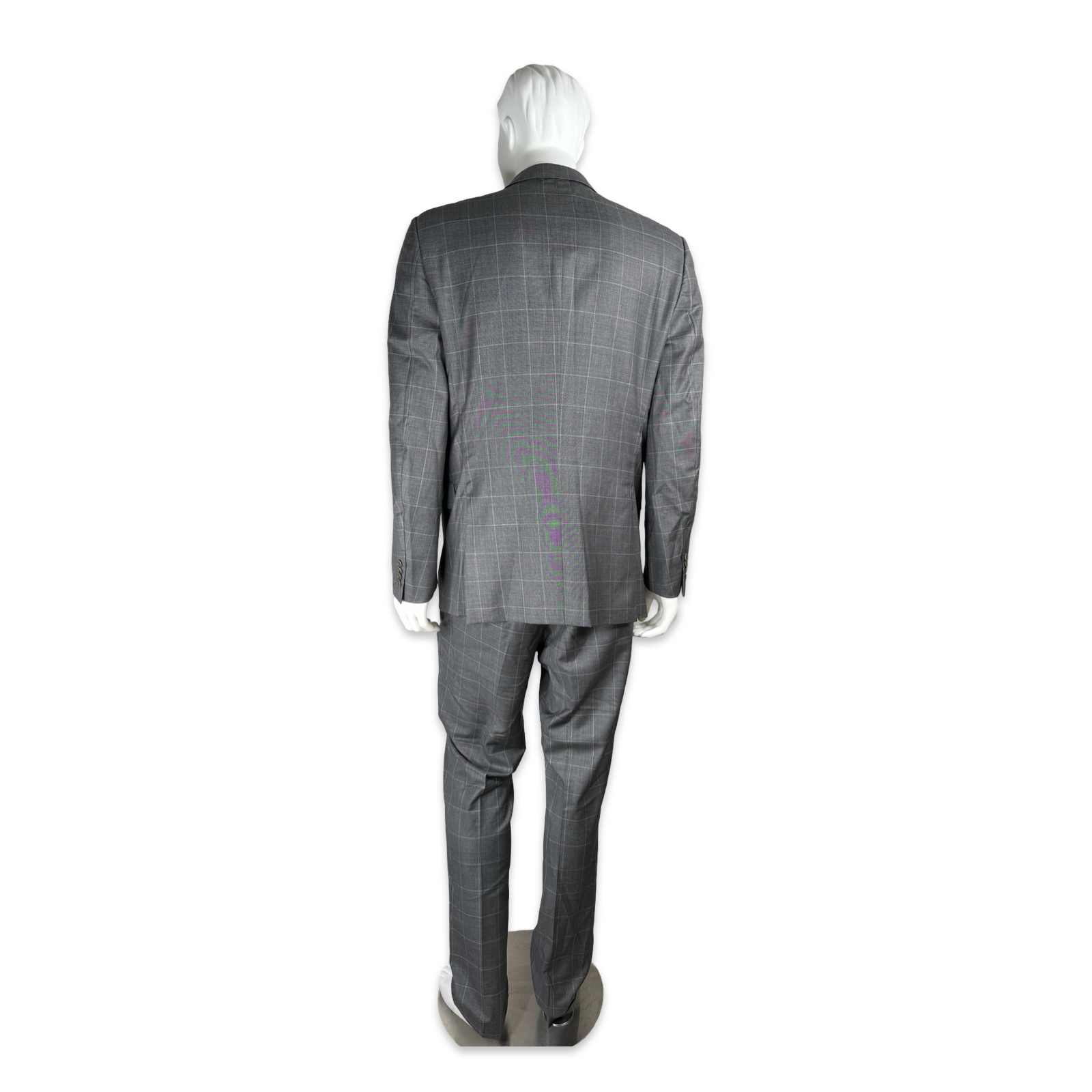 M. Penner Houston Grey Windowpane Plaid Wool Suit 46R Jacket / 37W x 31.5L Pants 3