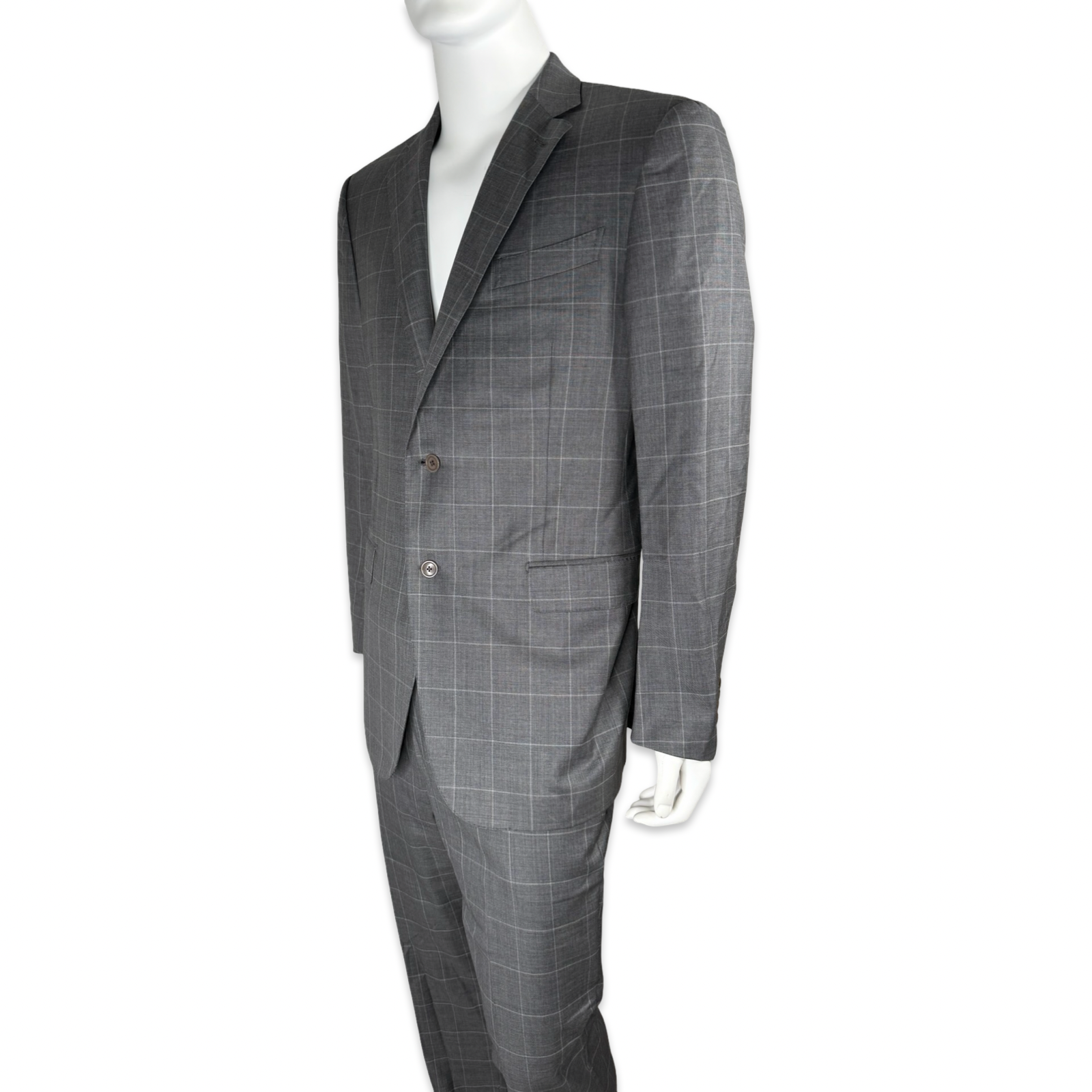 M. Penner Houston Grey Windowpane Plaid Wool Suit 46R Jacket / 37W x 31.5L Pants 4