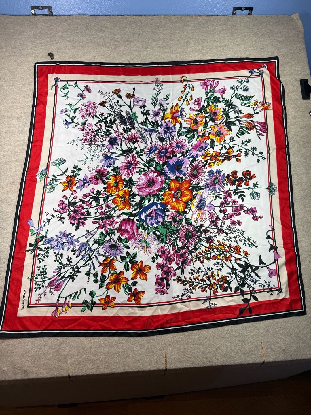 Vince Camuto Floral Print Square Silk Scarf red navy floral scarf 1