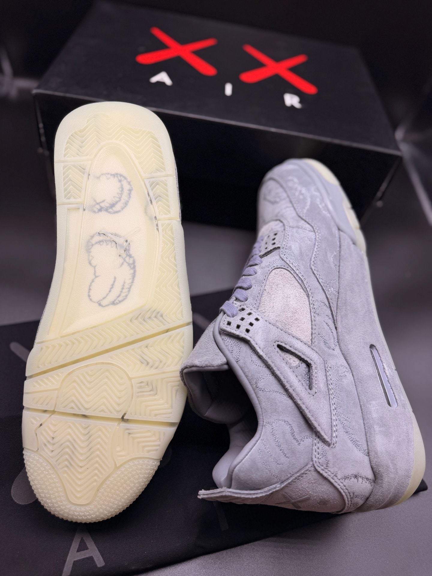Jordan 4 Retro KAWS 'Cool Grey' Suede Sneakers 10