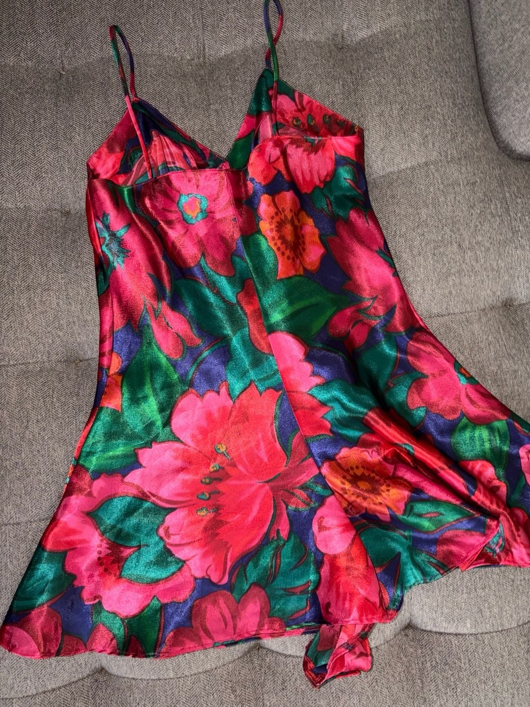 Vintage Cacique Floral Satin Chemise Mini Lingerie Slip Dress 4
