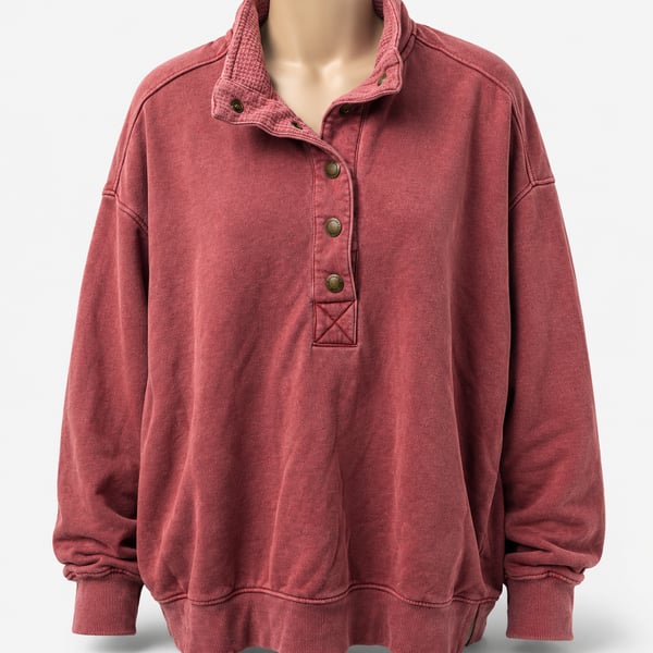 C&C California Sunwashed Long Sleeve Snap-Button Pullover Sweatshirt