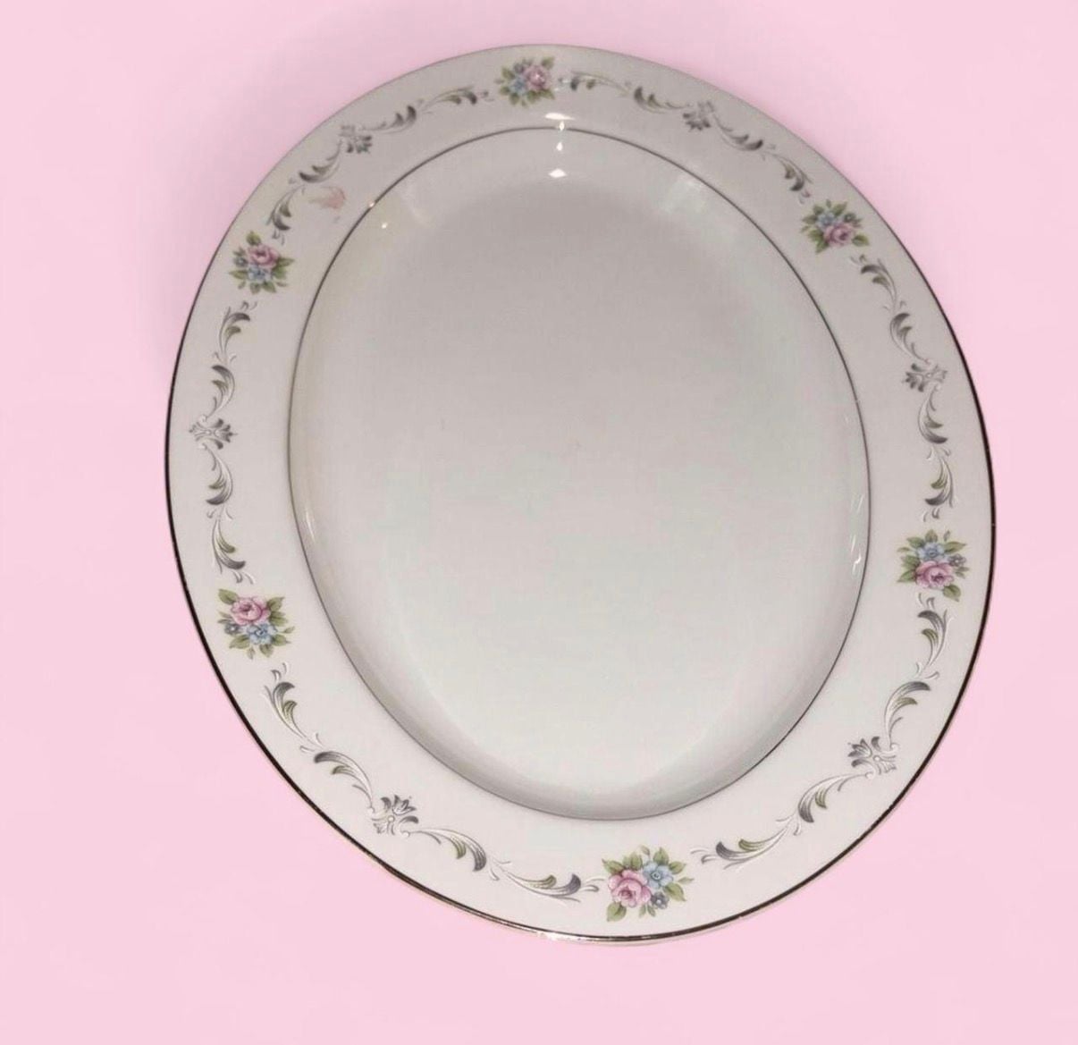 Towne House Cameo Rose Pattern Ivory Oval Serving Platter 2